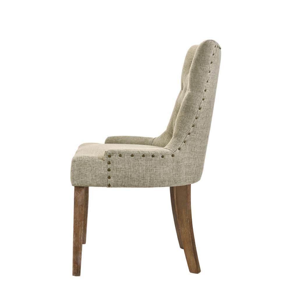 Beige Upholstered Side Chair with Salvaged Oak Legs