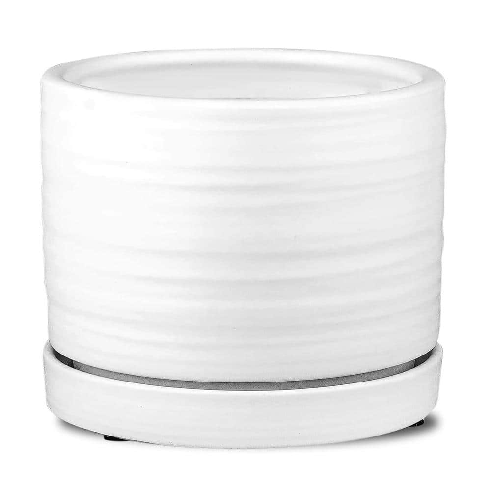 "Matte White 6"" Ceramic Plant Pot, Round Cylinder Planter with Drainage Saucer Indoor Outdoor" price history on PriceWatchPro