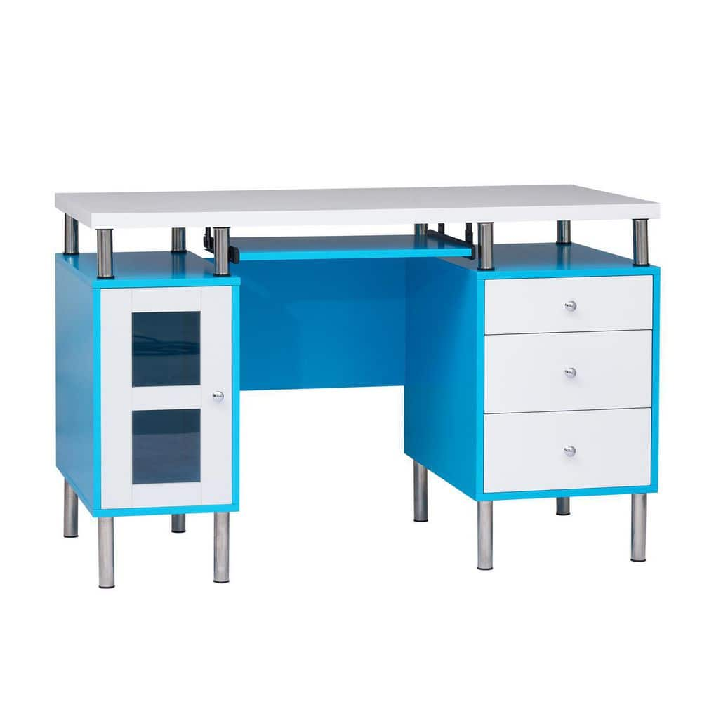 Homestock 47.2 In Contemporary 3-drawer, 2-tone Desk With Keyboard Tray 