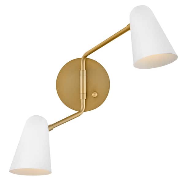 LARK Birdie 22.75 in. 2-Light Lacquered Brass With Matte White Accents Wall Sconce