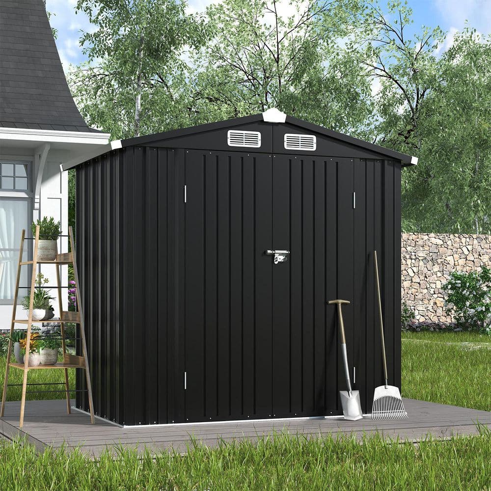 Sizzim Black 6 ft. W x 4 ft. D Outdoor Metal Storage Shed with Sizzim Black 6 ft. W x 4 ft. D Outdoor Metal Storage Shed with