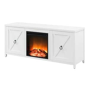 Granger 58 in. White TV Stand with Log Fireplace Insert