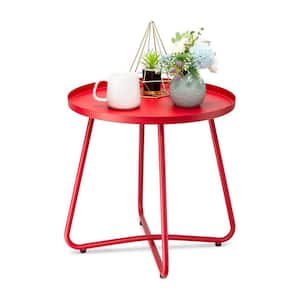 Red Round Metal 17.72 Outdoor Side Table with Extension