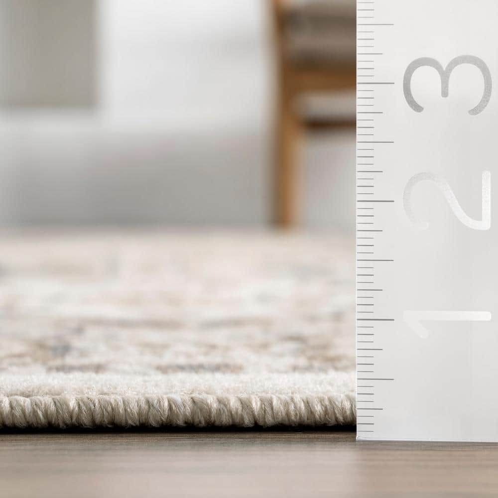 Becca Beige Synthetic Traditional Tiled Runner Rug