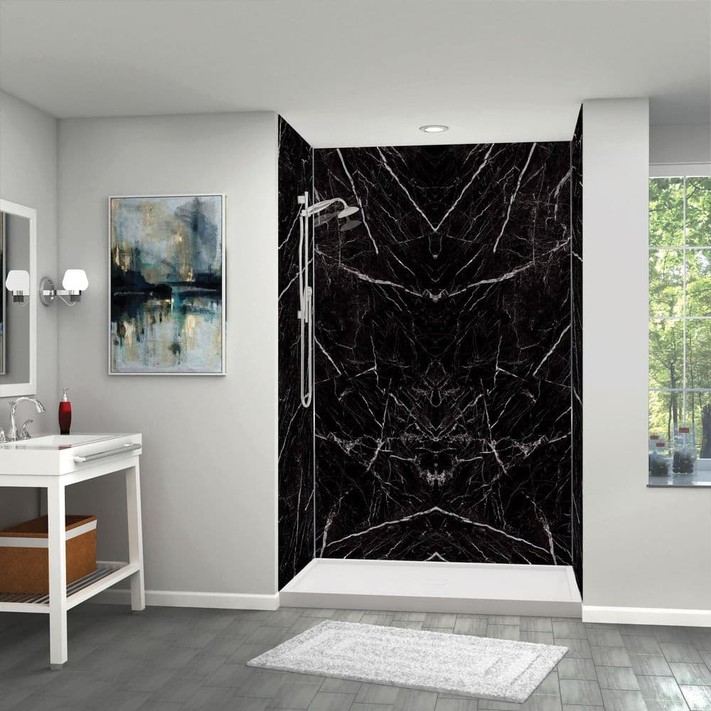 Titan 60" x 36" Black Glossy Marble Shower Wall Kit