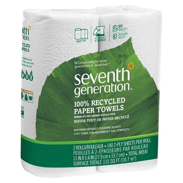 SEVENTH GENERATION White 100% Recycled Paper Towels (2 Rolls per Pack)