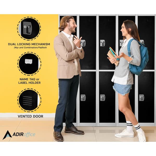 AdirOffice - 629-Series 72 in. H 2-Tier Steel Key Lock 2-Shelf Storage Locker Free Standing Cabinets, Black (4-Pack)