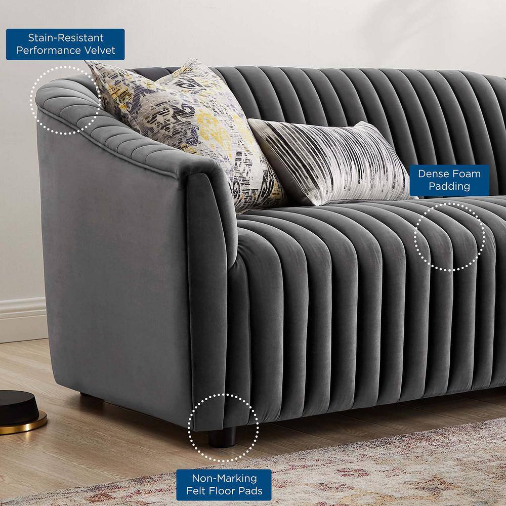 Charcoal Velvet Channel Tufted Loveseat with Dense Foam Padding