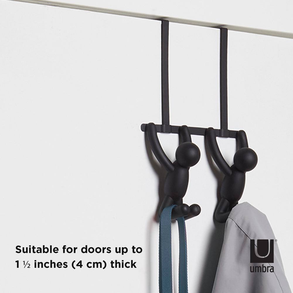 Buddy Black Plastic and Metal Over-the-Door Hook Rack