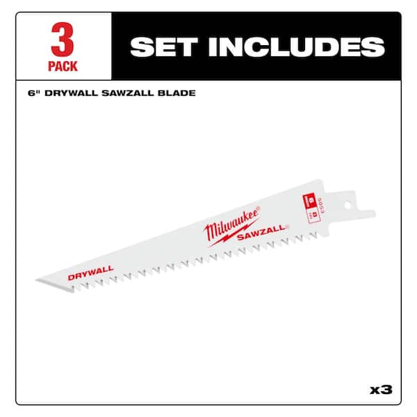 SAWZALL 6 in. 8 TPI Drywall Cutting Reciprocating Saw Blade (3-Pack)