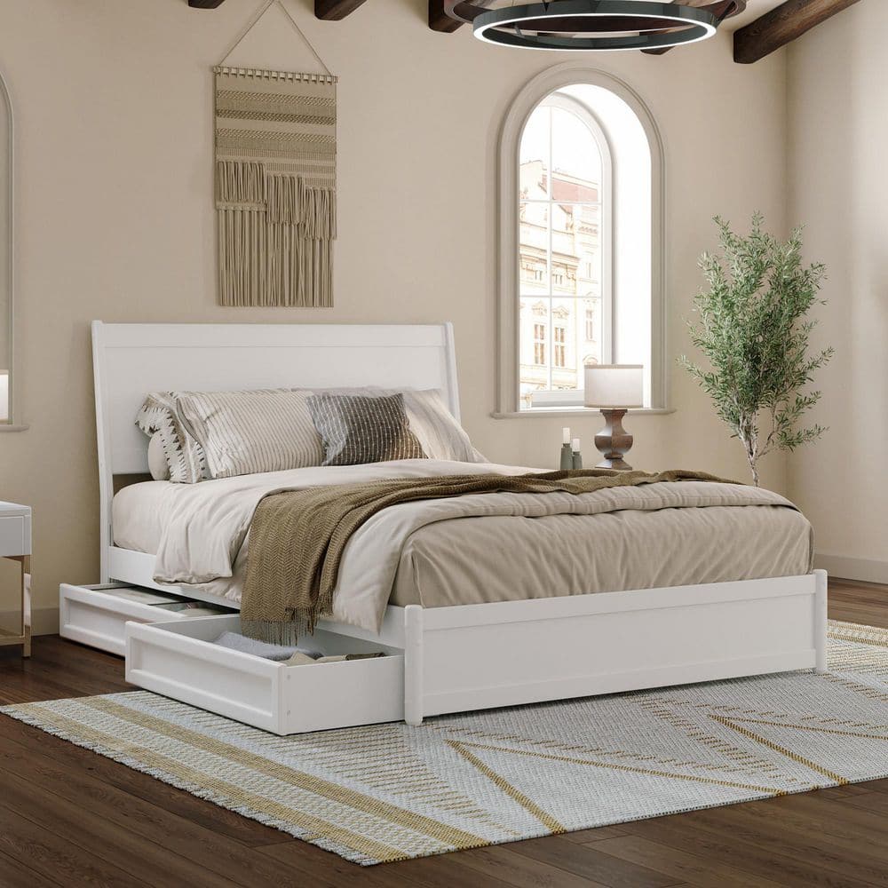 AFI Casanova White Solid Wood Frame Queen Platform Bed with Panel ...