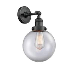 Franklin Restoration Large Beacon 8 in. 1-Light Matte Black Wall Sconce with Clear Glass Shade