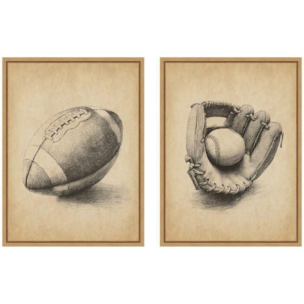 2-Piece Sylvie "Antique Football 2-Piece" by The Creative Bunch Studio Hobbies Framed Art Print Set 24 in. x 18 in.