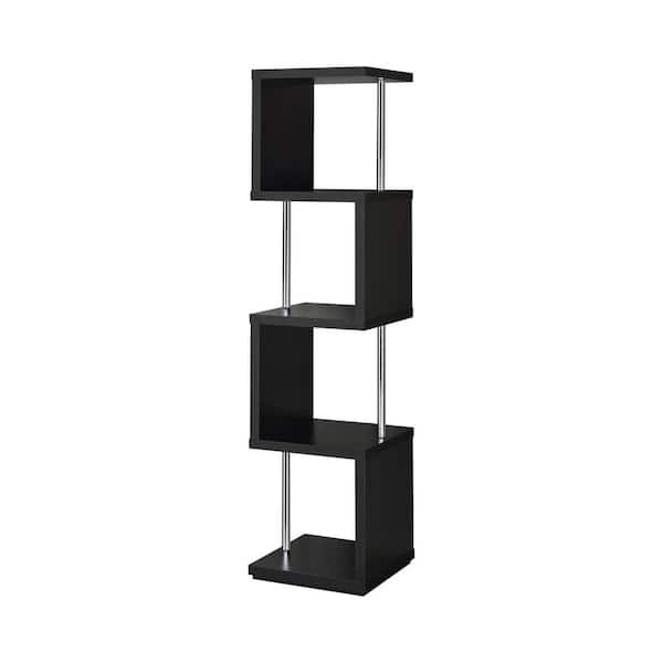 Coaster 66.5 in. Black and Chrome 4-Shelf Geometric Bookcase
