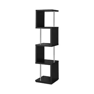 66.5 in. Black and Chrome 4-Shelf Geometric Bookcase