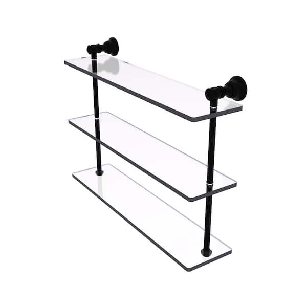 Allied Brass Carolina Collection 22 in. x 16 in. H x 5.54 in. D Brass Rectangular Triple Glass Shelf in Matte Black