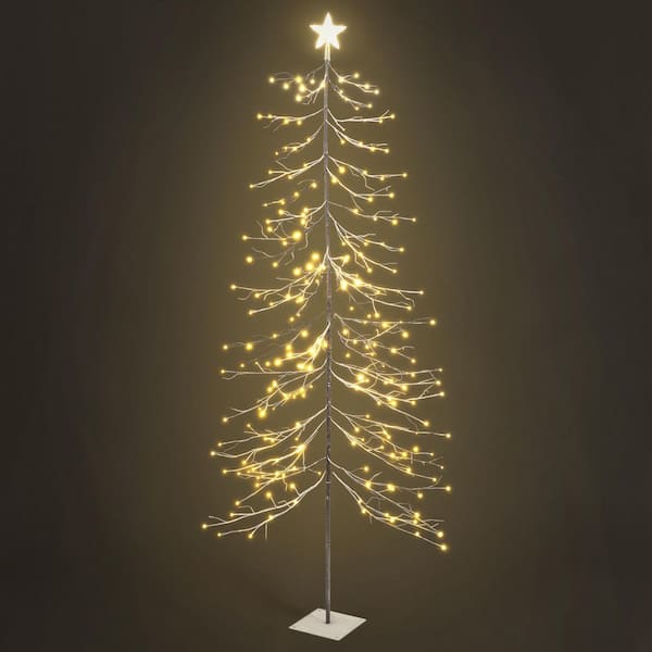 8 ft. Brown Pre-Lit LED Flocked Bare Branch Artificial Christmas Tree with 240 Warm White LED Light and Star Top