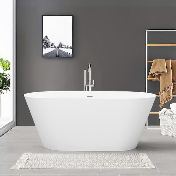 ANGELES HOME 67 in. x 29.5 in. Soaking Bathtub with Integrated Slotted Overflow and Chrome Pop-Up Drain Anti-Clogging in Gloss White