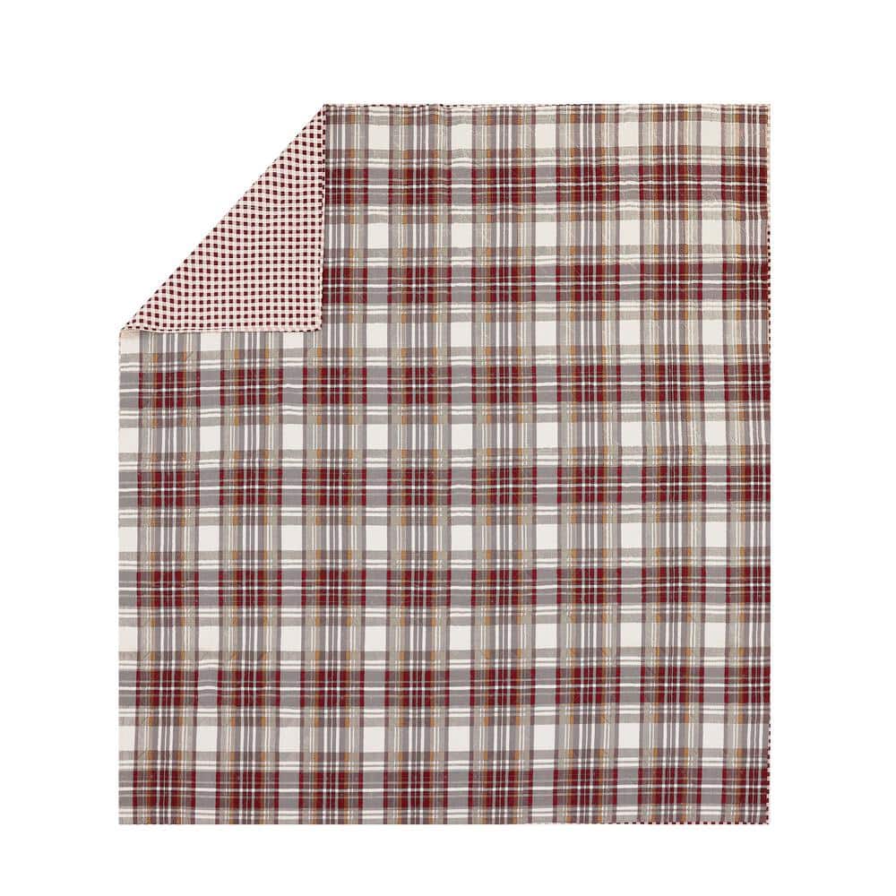 Camden Gray and Red Cotton Plaid Full Quilt Set