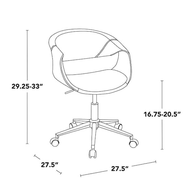 Curvo Fabric Ergonomic Task Chair 33 in. Chrome Metal and Black Faux Leather Upholstered with Nonadjustable Arms