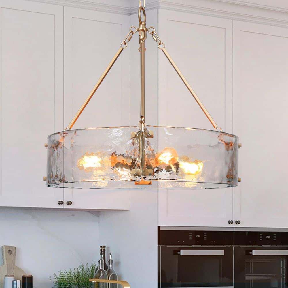 Zevni Glacera 4-Light Modern Gold Drum Light Chandelier, 19.5 in