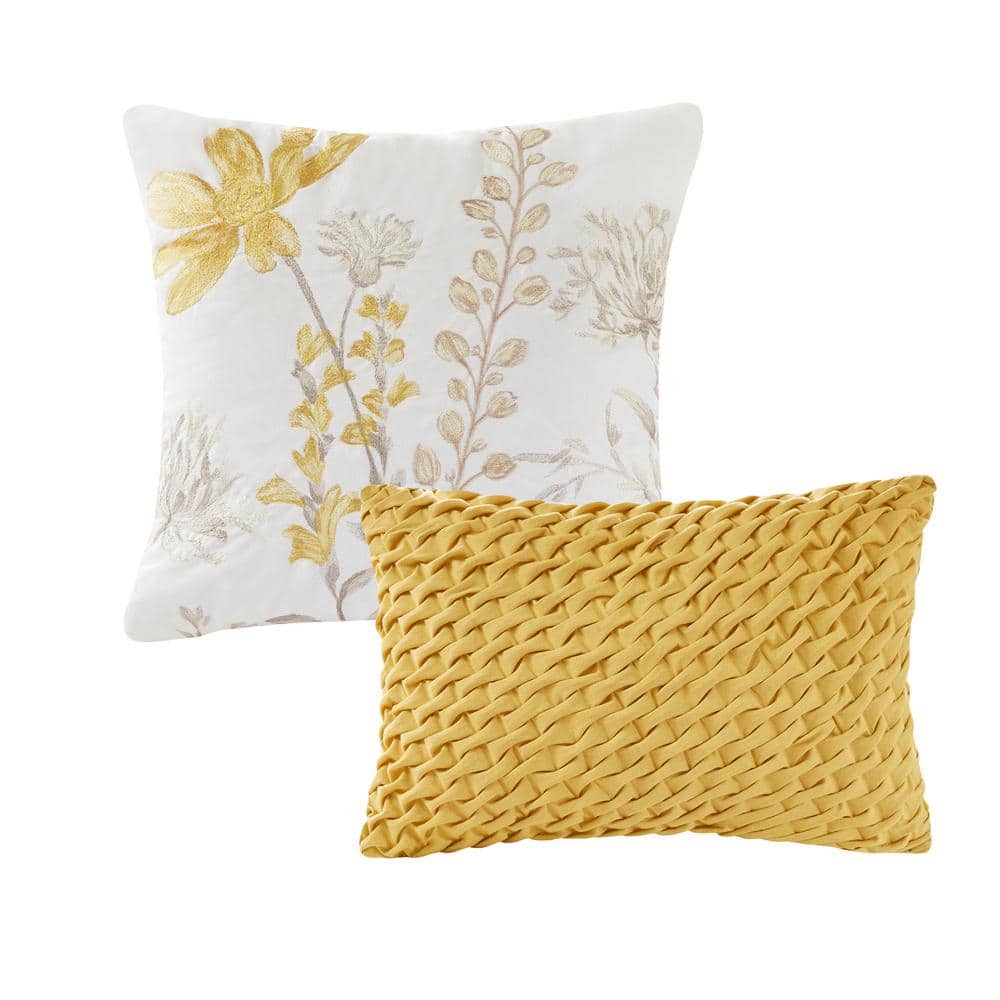 Full White Cotton 5 Piece Comforter Set with Yellow Accents