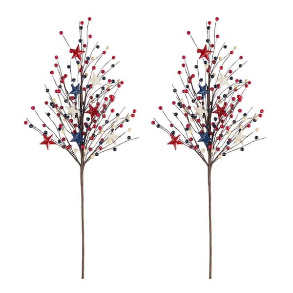 28 in. H Patriotic/ Americana Stars and Berry Picks (Set of 2)
