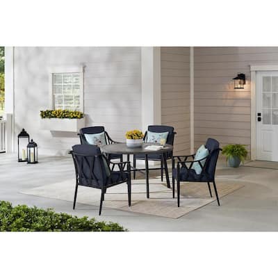 Harmony Hill 5-Piece Black Steel Outdoor Patio Dining Set with CushionGuard Midnight Navy Blue Cushions