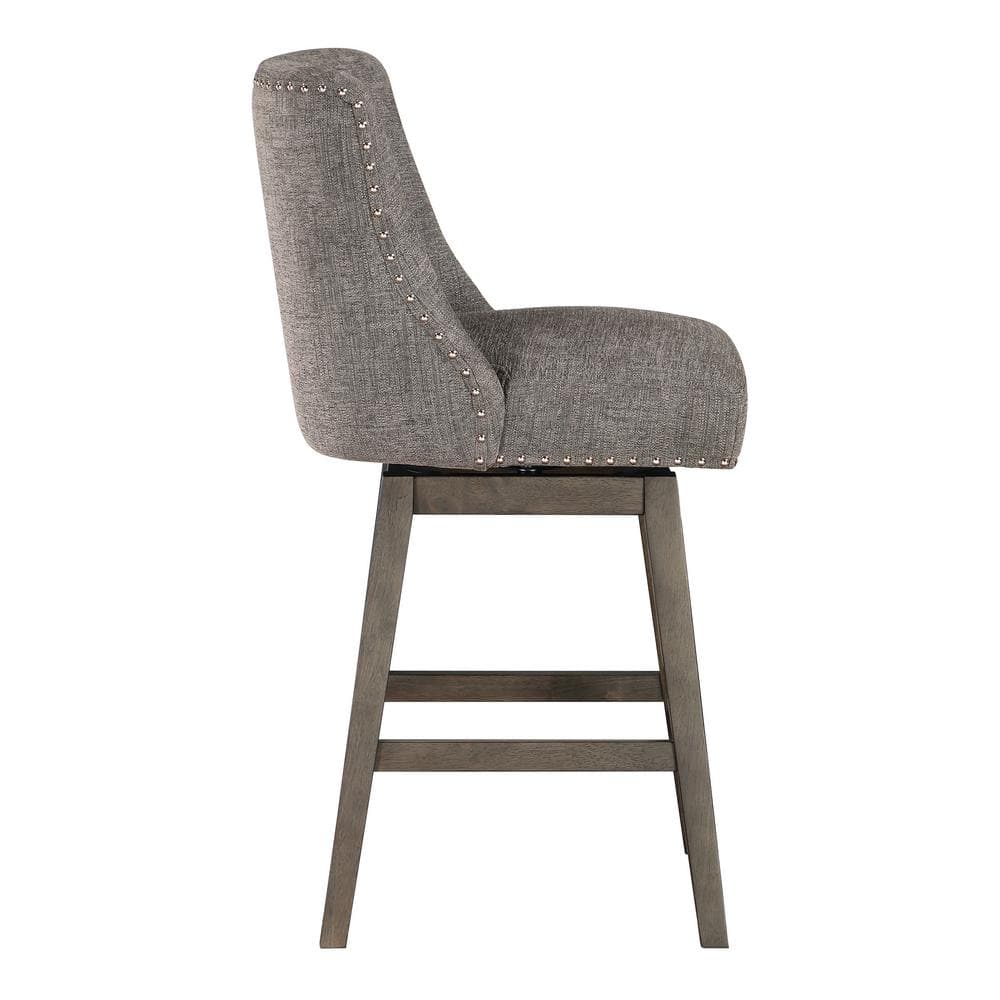 Granville Charcoal Fabric Swivel Counter Stool with Gray Wood Frame
