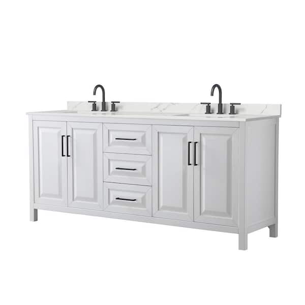 Daria 80 in. W. x 22 in. D x 35.75 in. H Double Bath Vanity in White with Giotto Quartz Top