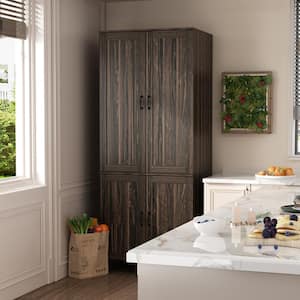 78.7 in. H Brown Wood Grain 4-Door Accent Cabinet Classic Style Kitchen Pantry Storage Cabinet With Adjustable Hinges
