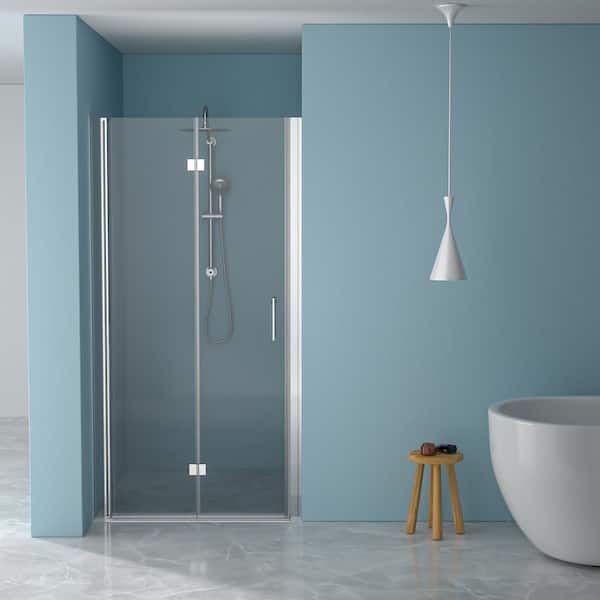 Unbranded 30 in. W x 72 in. H Bi-Fold Semi-Frameless Shower Door in Chrome Finish with Clear Glass
