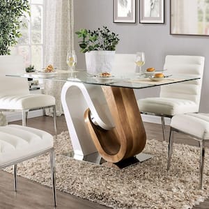 Napili White and Natural Tone Glass 64 in. Pedestal Dining Table (Seats 6)