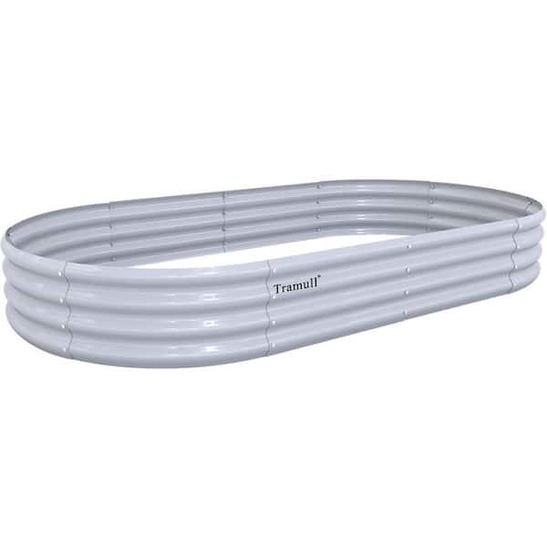 Zeus & Ruta 6 ft. x 3 ft. x 1 ft. Metal Oval Round Raised Garden Bed, Planter Box for Vegetables, Flowers in Light Gray (Set of 2)