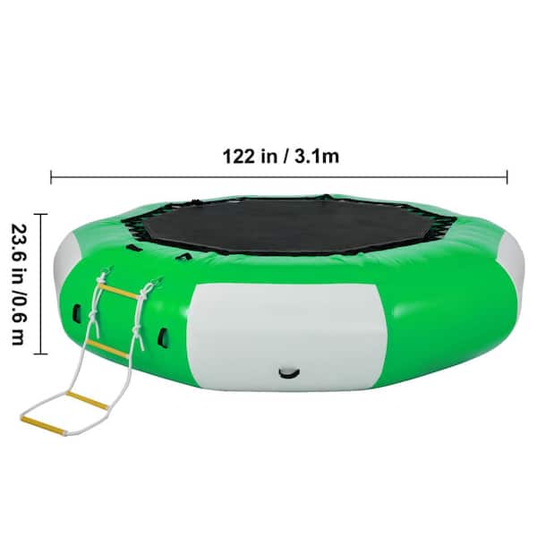 VEVOR Inflatable Trampoline 10 ft. Round Inflatable Water Bouncer 4-Step Ladder for Water Sports,Green and White The Home Depot