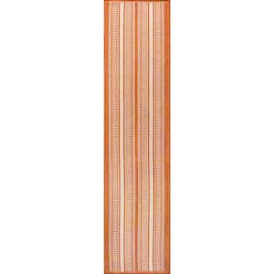 Haynes Modern Double Stripe Orange/Cream 2 ft. x 8 ft. Indoor/Outdoor Area Rug
