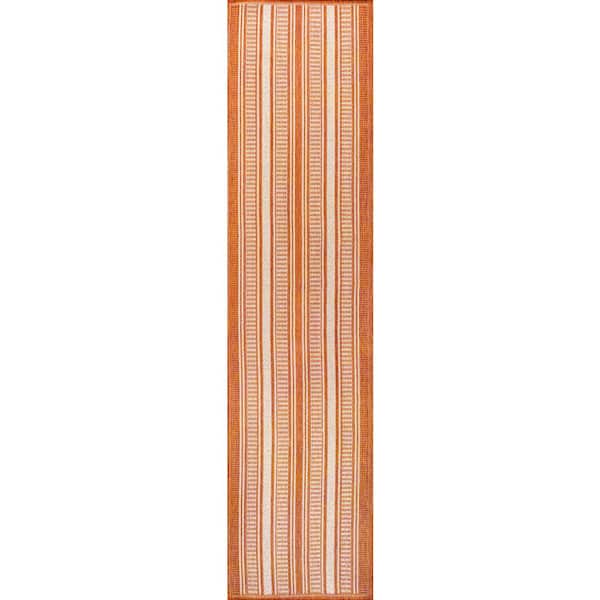Haynes Modern Double Stripe Orange/Cream 2 ft. x 8 ft. Indoor/Outdoor Area Rug