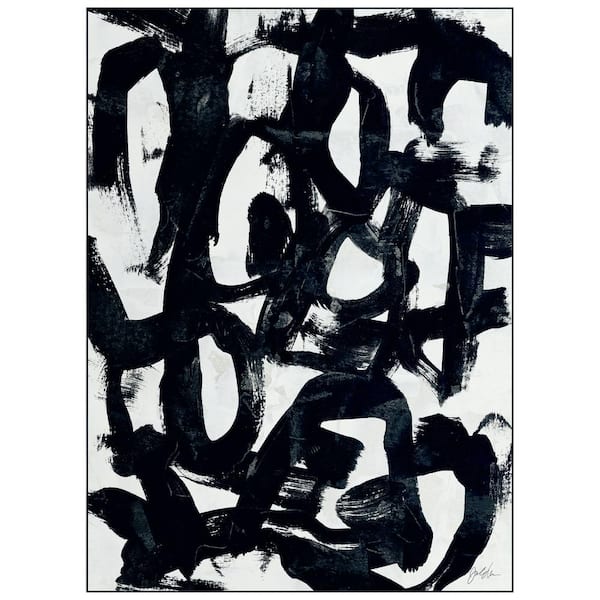 Black and White 8 ft. x 10 ft. Graffiti Tangle I Washable Abstract Art Area Rug