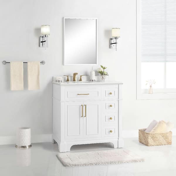 Home Decorators Collection Melpark 36 in. W x 22.1 in. D x 34.5 in. H Freestanding Bath Vanity in White with White Cultured Marble Top