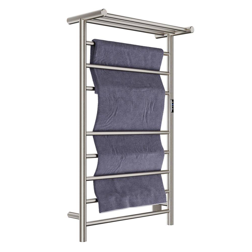 Brushed Nickel 8-Bar Wall Mounted Electric Towel Warmer