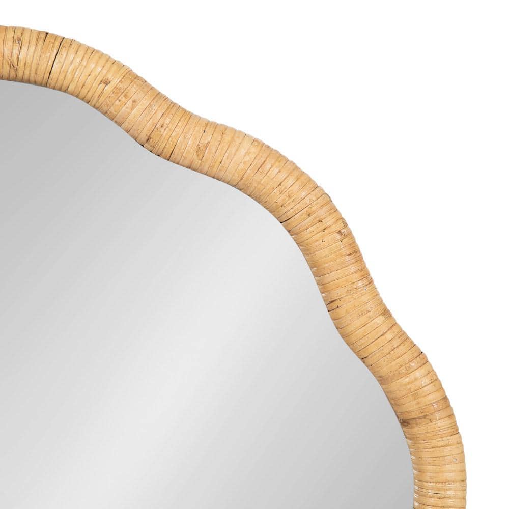 Natural Wood 26" Round Scalloped Rattan Mirror