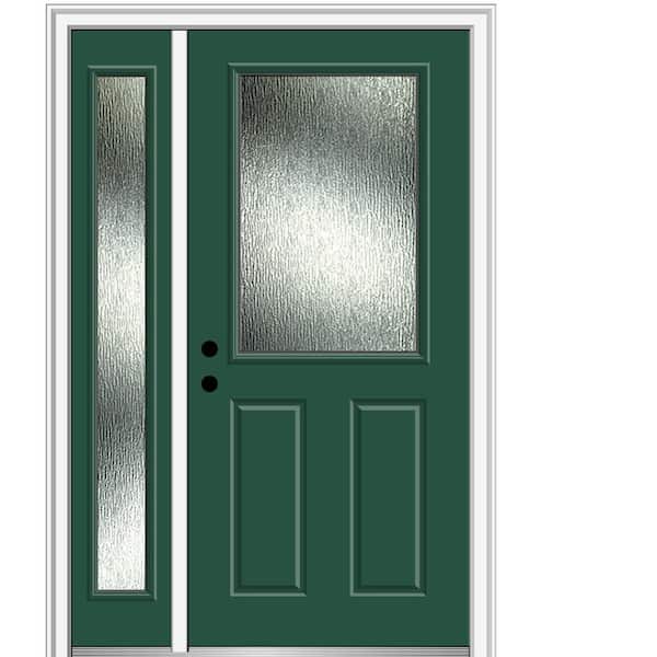 MMI Door 51 in. x 81.75 in. Right-Hand Inswing 1/2 Lite Rain Glass Painted Hunter Green Prehung Front Door on 4-9/16 in. Frame