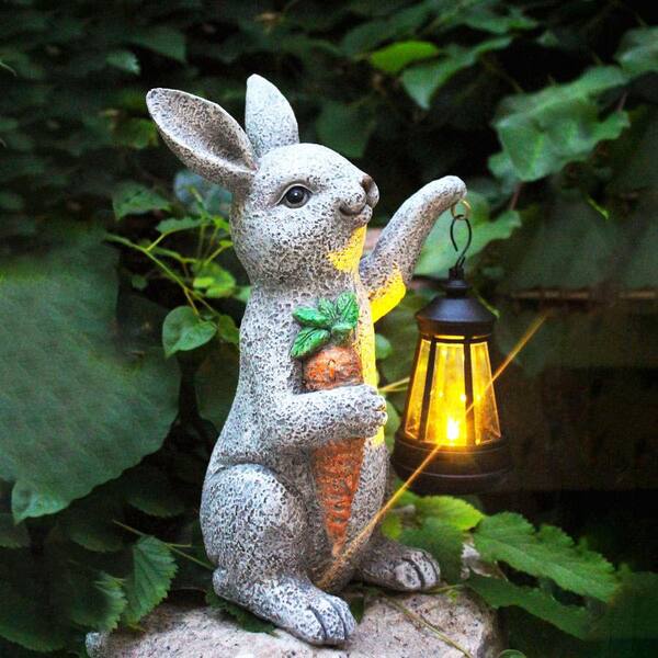 Rabbit Garden Statues with Solar Lights L0DZNY1R1D - The Home Depot