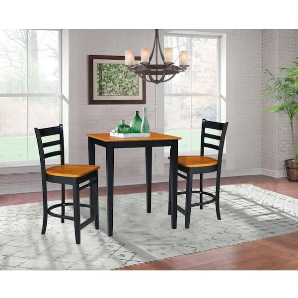 30 x 30 Counter Height Table with 2 Emily Counter Height Stools - 3 Piece Set, Black / Cherry