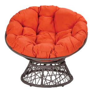 Papasan Chair with Orange Round Pillow-Top Cushion and Grey Frame