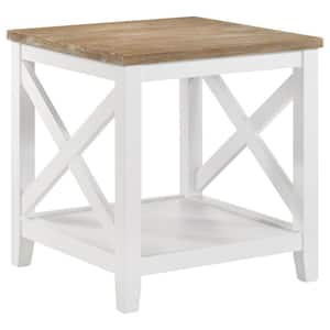 Hollis 22 in. Brown and White Square Wooden End Table with Shelf