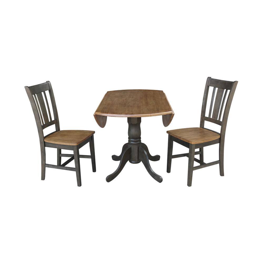 42" Hickory and Washed Coal Dual Drop Leaf Table with 2 Chairs