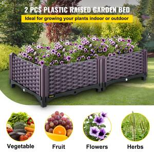 Plastic Raised Garden Bed Set of 2 Planter Grow Box 9.1 in. H Raised Planter Boxes Self-Watering Elevated, Purple