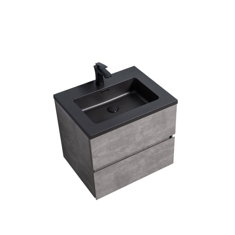 24 in. Wall-Mounted Floating Bath Vanity with Single Black Quartz Sink Top in Gray price history on PriceWatchPro