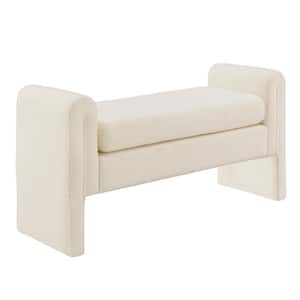 Ivory White Boucle Dining Bench 48.8 in.